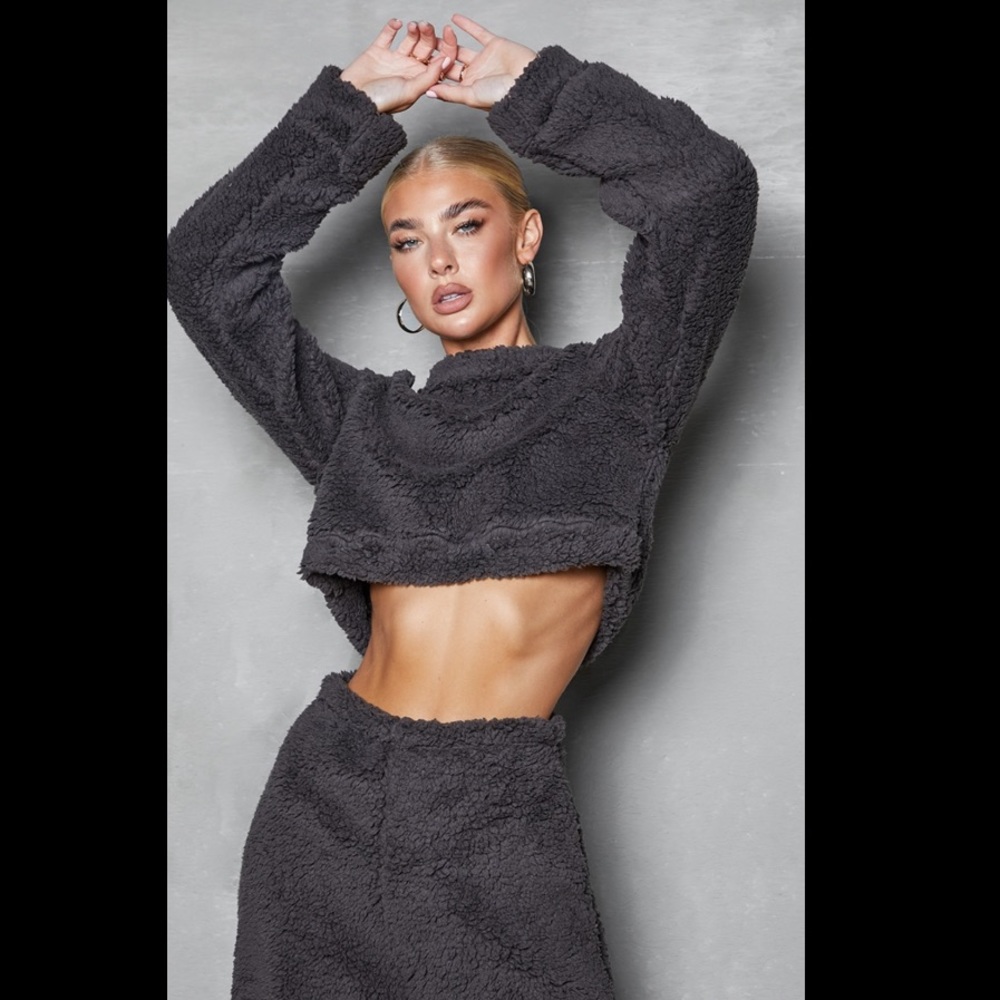 Charcoal Grey Soft Borg Cropped Sweater